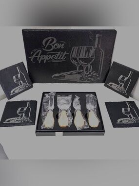 Bon Appetit Slate Charcuterie Board Set with Wood-Handled Spreaders